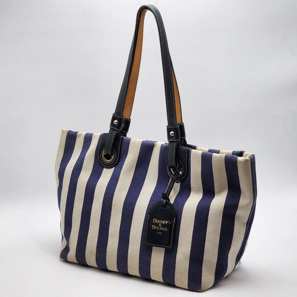 Dooney & Bourke Vintage Striped Canvas Tote Bag HTF - Picture 2 of 15